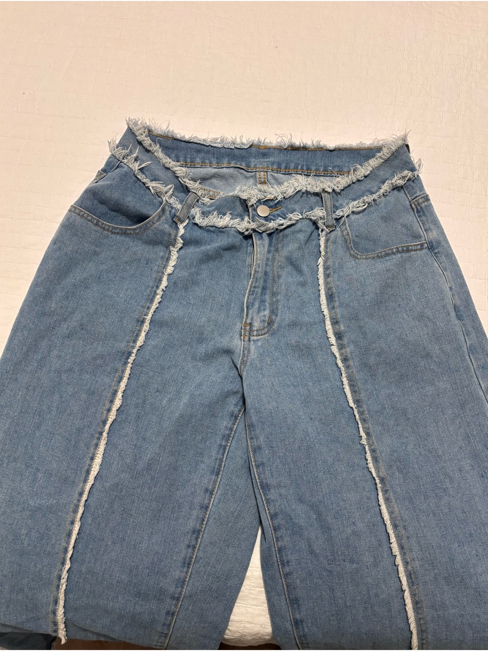Light Blue Frayed Panel Low Waist Women’s Jeans